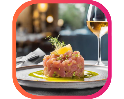 TARTARE DE TRUITE À LA PRUNE ROUGE, BASILIC ET COURGETTE